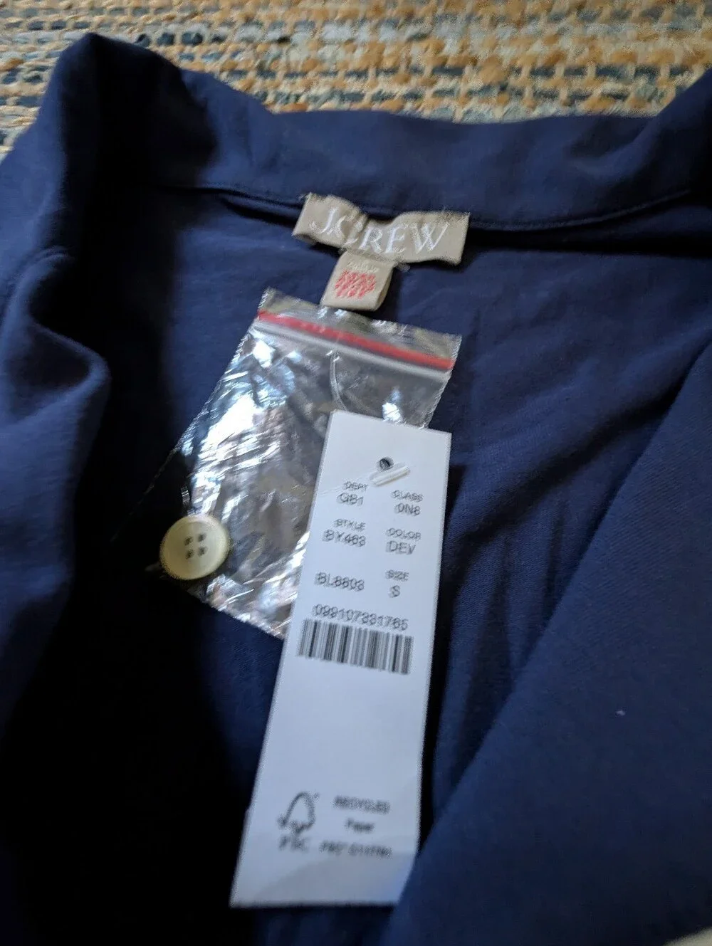 NWT J.Crew Pajama Top S Navy Blue Ivory Piping Button Front Classic Sleepwear